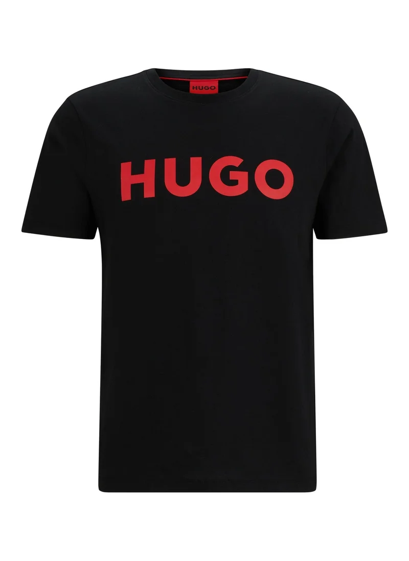HUGO Black Cotton-jersey T-shirt with logo print for Men | Best Price UAE