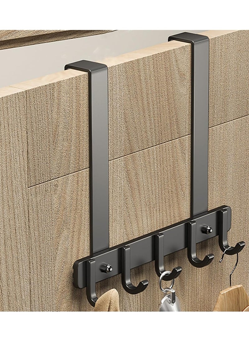 TYCOM Over The Door Hook Heavy Duty Over Door Hanger Holder for Coat Robe Hat Clothe Towels Hanging Bathroom Organizer Towel Rack 5 Hooks Aluminum Black.  - Image 1
