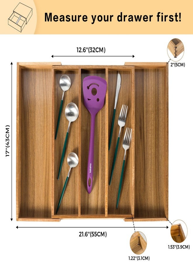 Utoplike Acacia Expandable Kitchen Drawer Organiser, Adjustable Cutlery Organiser in Drawer, Utensil Tray Holder Organiser, Drawer Divider for Flatware, Silverware, Knives in Kitchen - Image 3