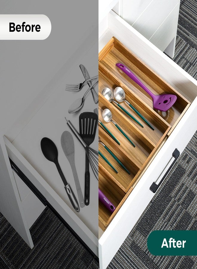 Utoplike Acacia Expandable Kitchen Drawer Organiser, Adjustable Cutlery Organiser in Drawer, Utensil Tray Holder Organiser, Drawer Divider for Flatware, Silverware, Knives in Kitchen - Image 5