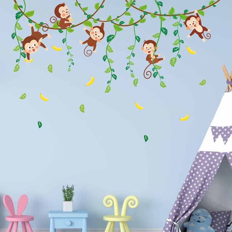 Runtoo Monkey Wall Stickers Jungle Animals Wall Decals Tree Kids Bedroom Baby Nursery Classroom Wall Decor - Image 2