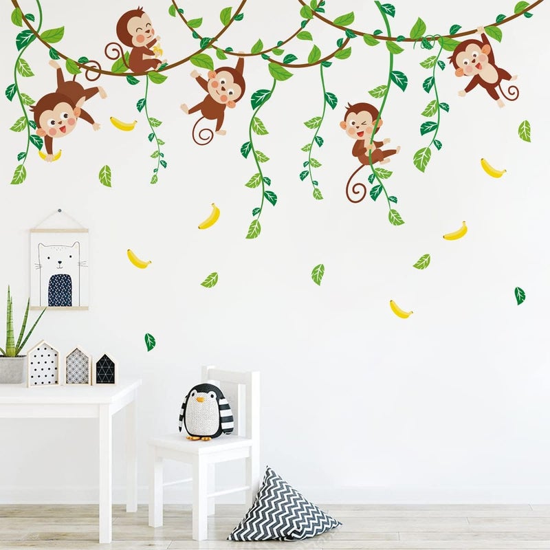 Runtoo Monkey Wall Stickers Jungle Animals Wall Decals Tree Kids Bedroom Baby Nursery Classroom Wall Decor - Image 3