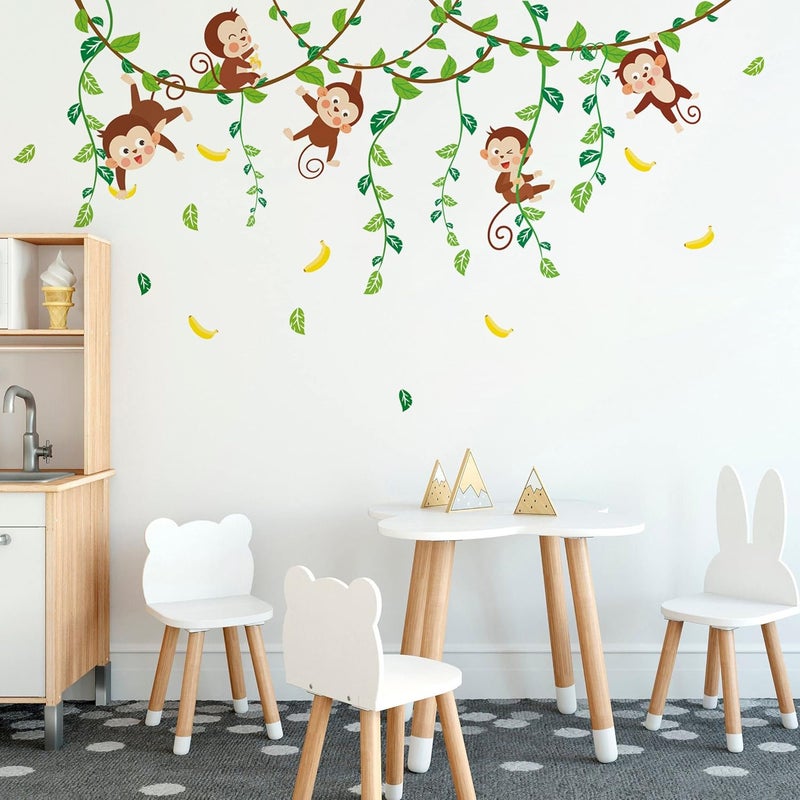Runtoo Monkey Wall Stickers Jungle Animals Wall Decals Tree Kids Bedroom Baby Nursery Classroom Wall Decor - Image 1