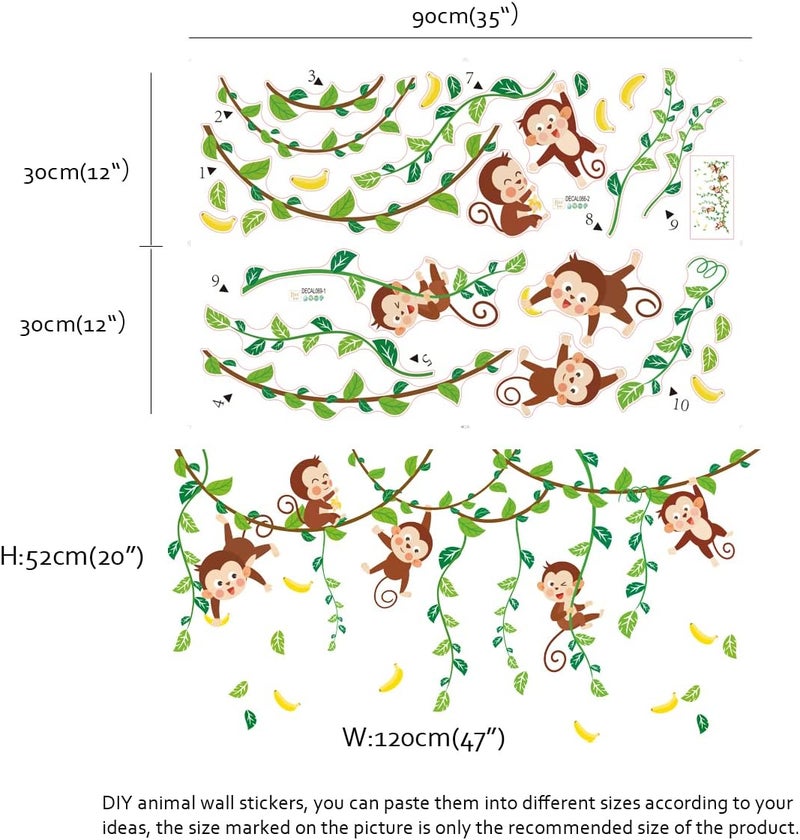 Runtoo Monkey Wall Stickers Jungle Animals Wall Decals Tree Kids Bedroom Baby Nursery Classroom Wall Decor - Image 4
