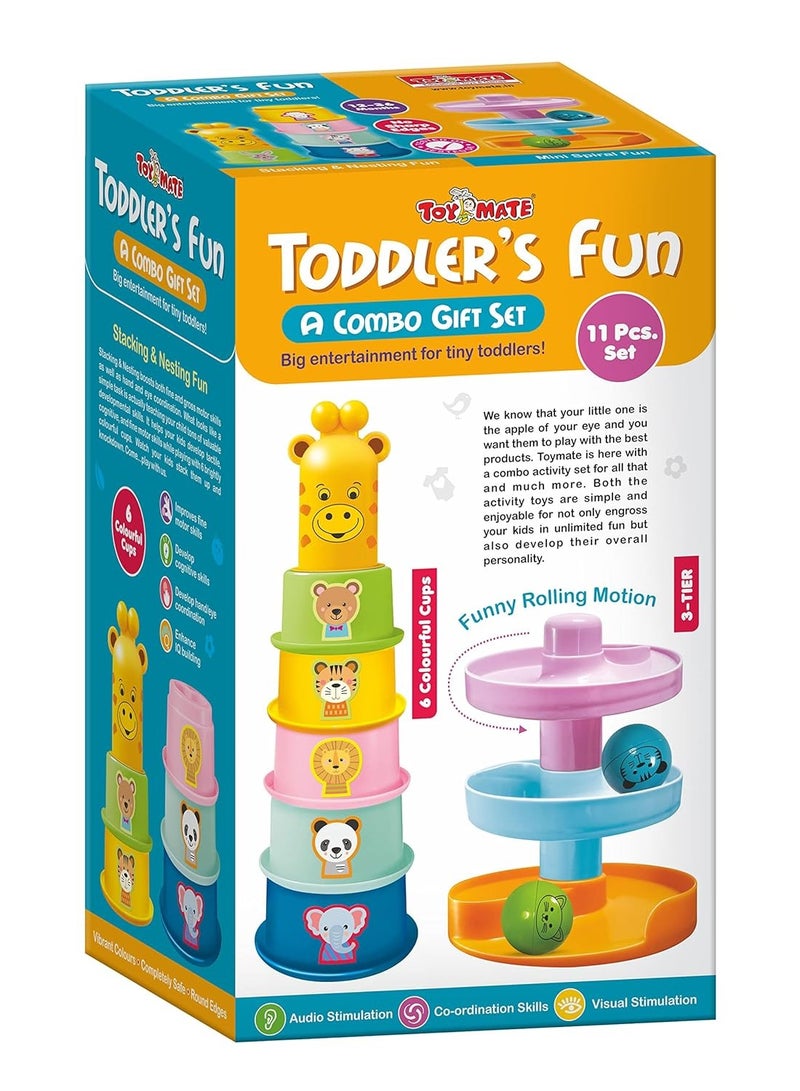 Toymate Toddlers Fun Gift Set - A 2-IN-1 Combo of Stacking Cups with Giraffe & Rolling Ball Fun Tower for 12 Months & Above - Image 1
