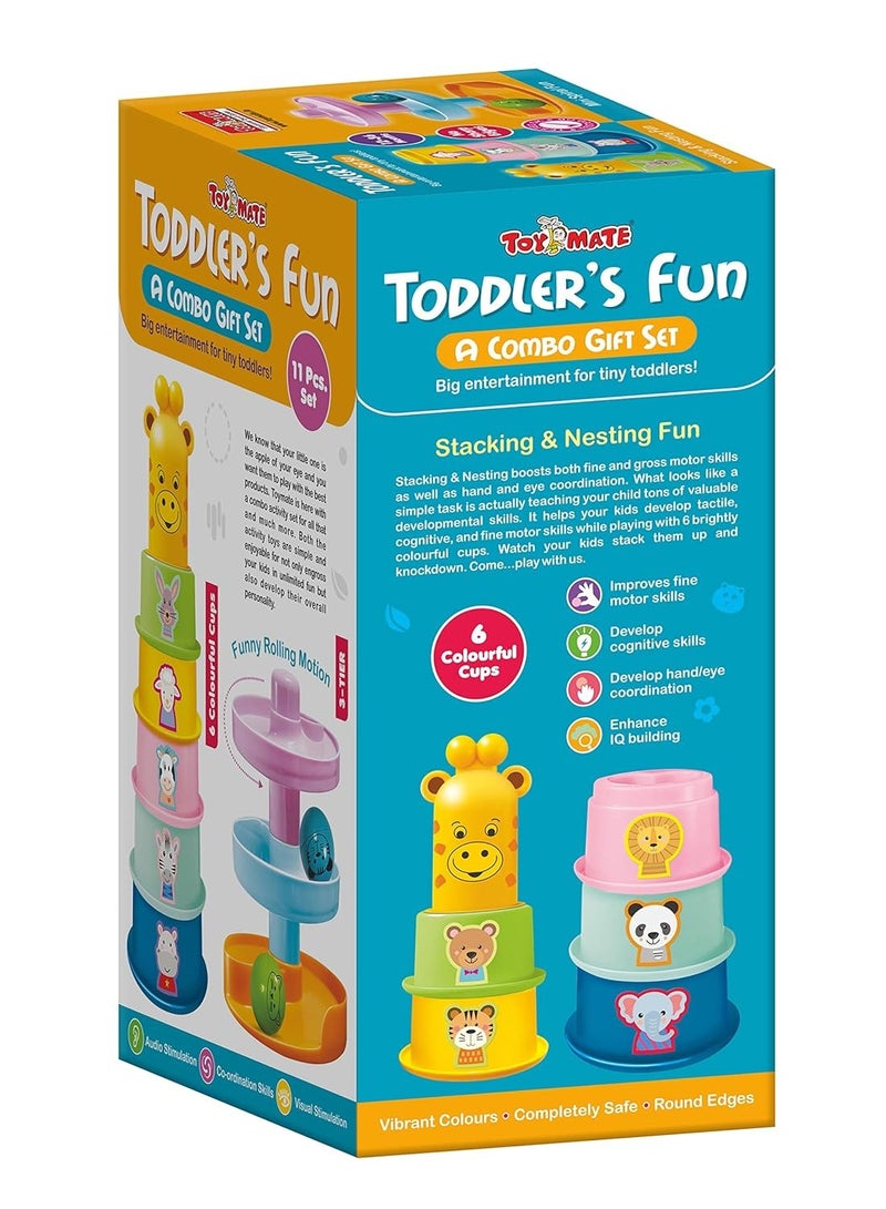Toymate Toddlers Fun Gift Set - A 2-IN-1 Combo of Stacking Cups with Giraffe & Rolling Ball Fun Tower for 12 Months & Above - Image 2
