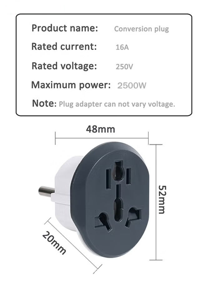 WINSEE محول قابس السفر العالمي، 16A 2500W من الولايات المتحدة/أستراليا/المملكة المتحدة إلى شاحن حائط الاتحاد الأوروبي، قابس 2/3 دبابيس إلى قابس 2 دبابيس يناسب الأنواع A، B، G، I، J و L لإسبانيا، إيطاليا، اليونان، تركيا 250V (النوع E/F) - Image 5