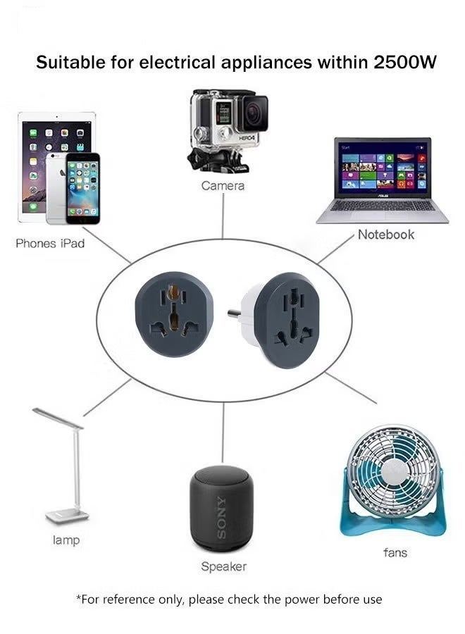 WINSEE محول قابس السفر العالمي، 16A 2500W من الولايات المتحدة/أستراليا/المملكة المتحدة إلى شاحن حائط الاتحاد الأوروبي، قابس 2/3 دبابيس إلى قابس 2 دبابيس يناسب الأنواع A، B، G، I، J و L لإسبانيا، إيطاليا، اليونان، تركيا 250V (النوع E/F) - Image 3