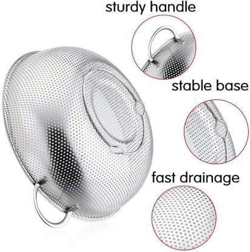 ONPRIX Stainless Steel Micro-Perforated Colander Kitchen Strainer Sieve with Handle - Large 5 Quart Bowl - Pasta, Rice, Fruit, Vegetable Drainer(Color Silver) - Image 3