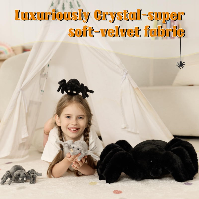 MorisMos 4Pcs Large Spider Plush, 16 Inch Mommy Spider Stuffed Animals with 3 Baby, Soft Cuddly Pillow Plush Gifts for Kids Boys Girls, Black - Image 3