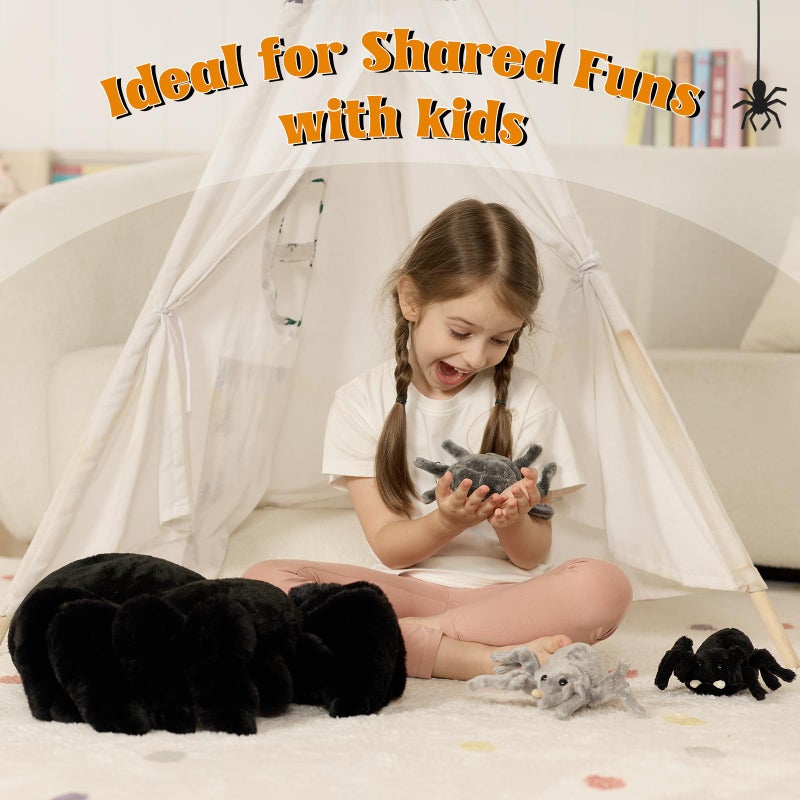MorisMos 4Pcs Large Spider Plush, 16 Inch Mommy Spider Stuffed Animals with 3 Baby, Soft Cuddly Pillow Plush Gifts for Kids Boys Girls, Black - Image 2