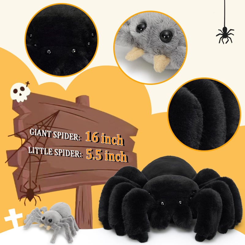 MorisMos 4Pcs Large Spider Plush, 16 Inch Mommy Spider Stuffed Animals with 3 Baby, Soft Cuddly Pillow Plush Gifts for Kids Boys Girls, Black - Image 5