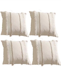 Kutis 4-Piece Bohemia Tassel Braid Pillow Cover/Throw Pillowcase/Sofa Pillow Cover Canvas Material Beige 45 x 45 Centimeter  - Image 1