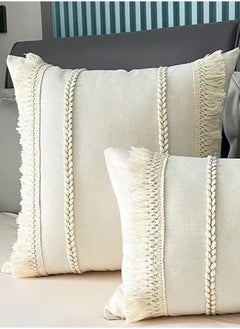 Kutis 4-Piece Bohemia Tassel Braid Pillow Cover/Throw Pillowcase/Sofa Pillow Cover Canvas Material Beige 45 x 45 Centimeter  - Image 2