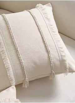 Kutis 4-Piece Bohemia Tassel Braid Pillow Cover/Throw Pillowcase/Sofa Pillow Cover Canvas Material Beige 45 x 45 Centimeter  - Image 3