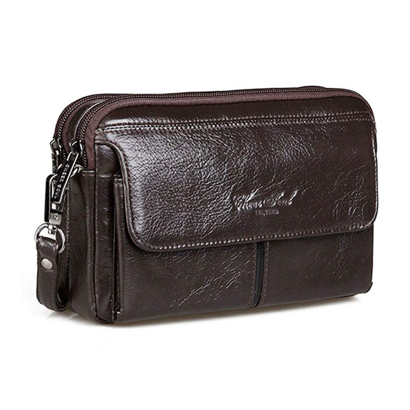Hebetag Leather Clutch Purse Long Wallet for Men Organizer Cell Phone Holder Wrist Bag Day Pack Business Travel Handbag  - Image 1