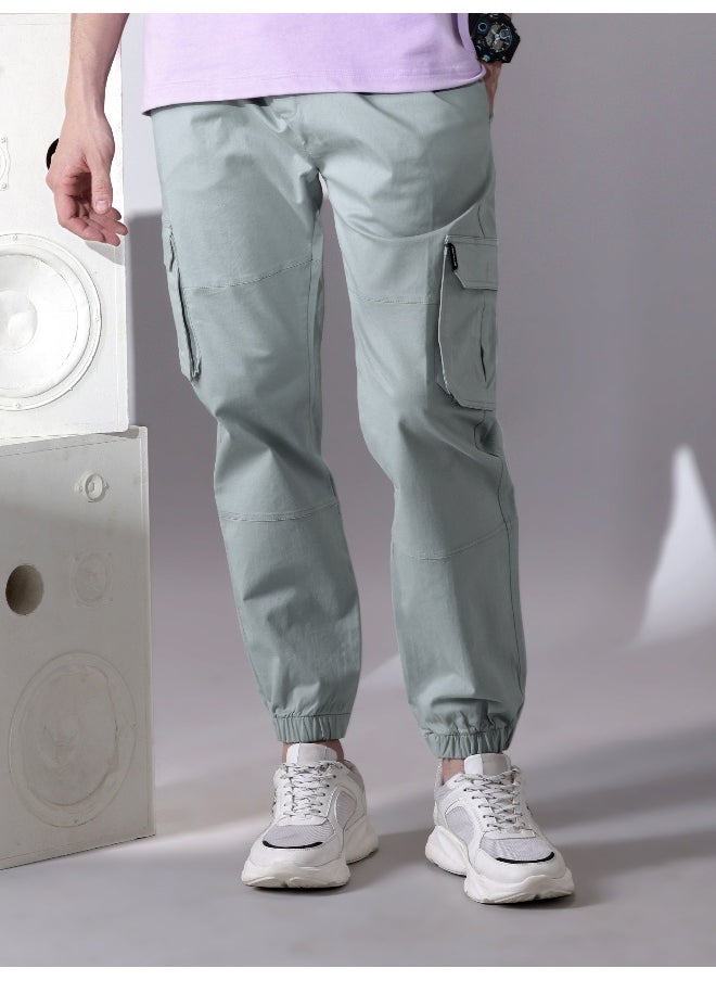 Beyoung Mist Grey Heavy Gauge Cargo Joggers  - Image 4
