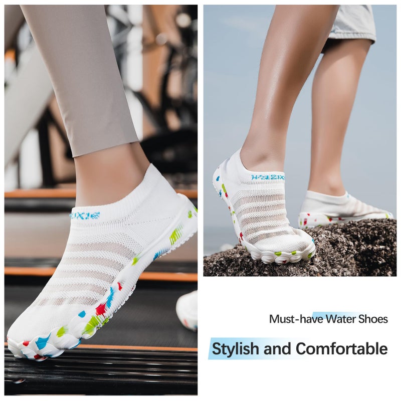TRAILBLITZ Water Shoes Women Barefoot Athletic Workout Gym Footwear Beach Swim Sneakers Quick Drying Boat Aqua Shoes for Water Sport Diving Sailing Travel Fishing (7 Women, White) - Image 2