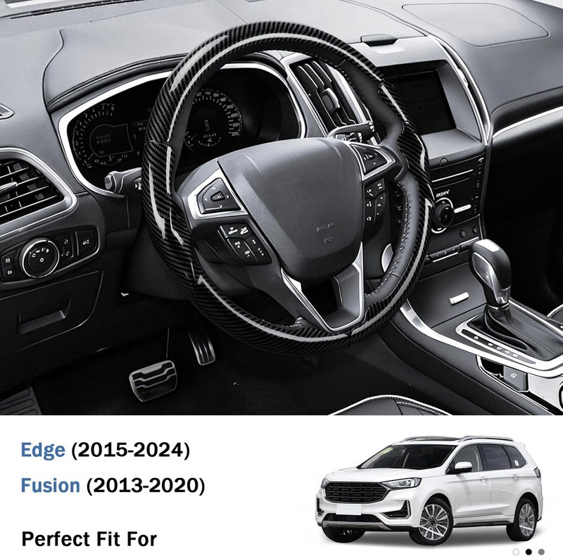 Aotoyou غطاء عجلة القيادة لسيارات Ford Fusion 2013-2020/ Edge 2015-2024، مزود بحماية إضافية (جلد أسود لامع) - Image 3