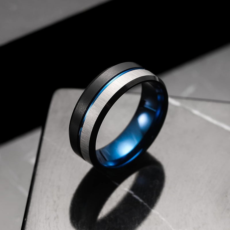 King Will Mens Tungsten Carbide Wedding Band with Groove Design, 6/7/8mm Width, Brushed/Polished Finish Men's Rings Comfort Fit - Image 2