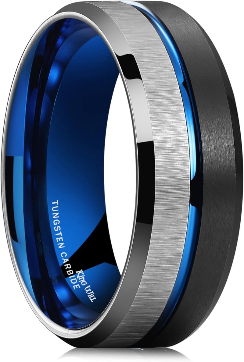 King Will Mens Tungsten Carbide Wedding Band with Groove Design, 6/7/8mm Width, Brushed/Polished Finish Men's Rings Comfort Fit - Image 1