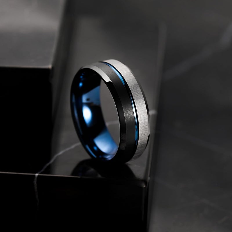 King Will Mens Tungsten Carbide Wedding Band with Groove Design, 6/7/8mm Width, Brushed/Polished Finish Men's Rings Comfort Fit - Image 3