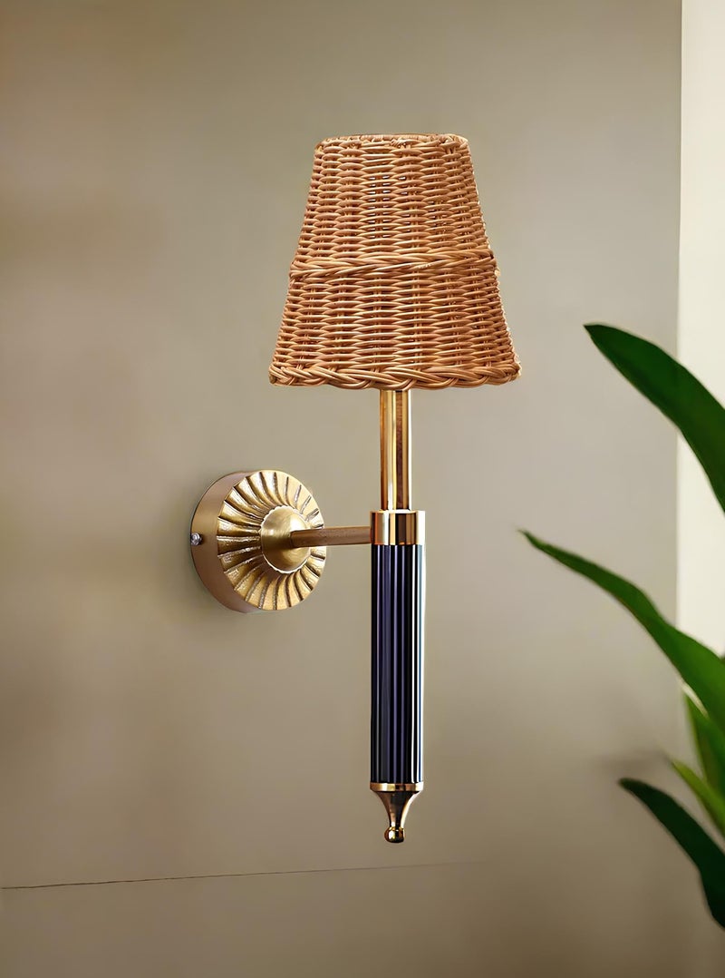 AKWAY Antique Brass Finish Wall Lamps for Living Rooms with Bamboo Shade | Rattan and Cane Wall Lights for Bedroom | Wicker Wall scones (Wicker Odika) - Image 2