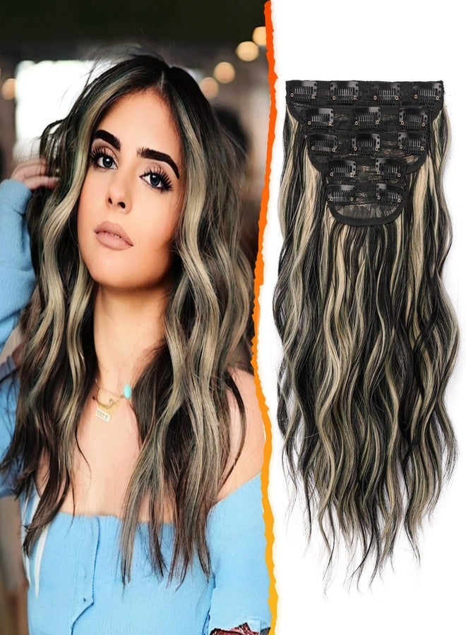 بارسدار وصلات شعر قصيرة مموجة من بارسدار - وصلات شعر مميزة بطول 14 بوصة للنساء - 5 قطع من وصلات الشعر الصناعية الناعمة والسميكة للاستخدام اليومي والحفلات - مزيج من الأسود والأشقر - Image 1