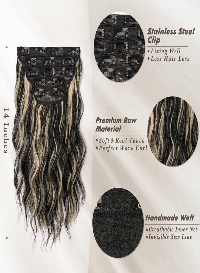 بارسدار وصلات شعر قصيرة مموجة من بارسدار - وصلات شعر مميزة بطول 14 بوصة للنساء - 5 قطع من وصلات الشعر الصناعية الناعمة والسميكة للاستخدام اليومي والحفلات - مزيج من الأسود والأشقر - Image 3