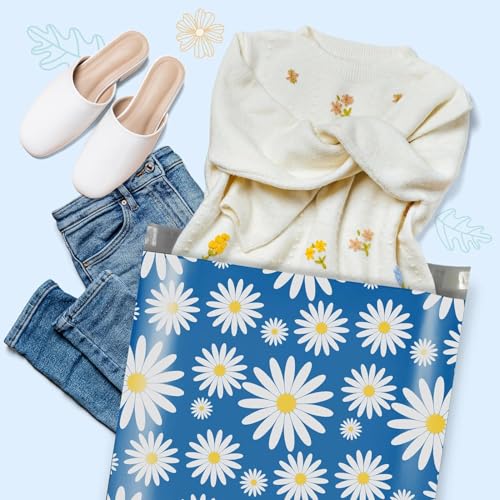 Fuxury Poly Mailers 10x13" 100 Pack Blue Daisy,Self Adhesive Shipping Envelopes Bags for Clothing,Waterproof Durability Mailers Poly Package Shipping Bags for Small Business,Keep Items Protected - Image 3