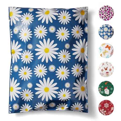Fuxury Poly Mailers 10x13" 100 Pack Blue Daisy,Self Adhesive Shipping Envelopes Bags for Clothing,Waterproof Durability Mailers Poly Package Shipping Bags for Small Business,Keep Items Protected - Image 1