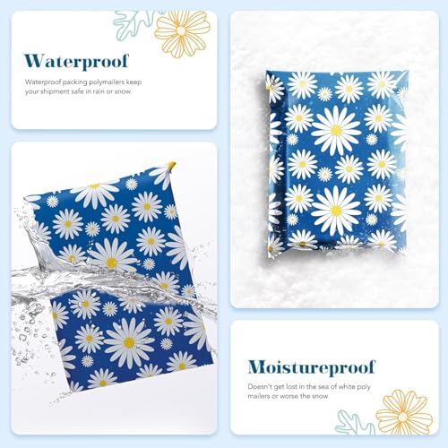 Fuxury Poly Mailers 10x13" 100 Pack Blue Daisy,Self Adhesive Shipping Envelopes Bags for Clothing,Waterproof Durability Mailers Poly Package Shipping Bags for Small Business,Keep Items Protected - Image 4
