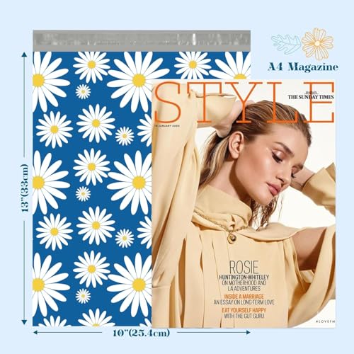 Fuxury Poly Mailers 10x13" 100 Pack Blue Daisy,Self Adhesive Shipping Envelopes Bags for Clothing,Waterproof Durability Mailers Poly Package Shipping Bags for Small Business,Keep Items Protected - Image 2