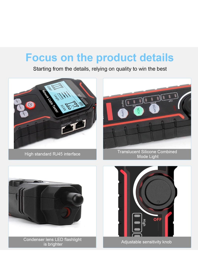 جهاز اختبار كابل الشبكة، جهاز اختبار كابل محمول مع شاشة، جهاز اختبار طول كابل متعدد الوظائف لكابلات CAT5 و CAT6 و LAN ومختبر POE (NF-8209S) - Image 5