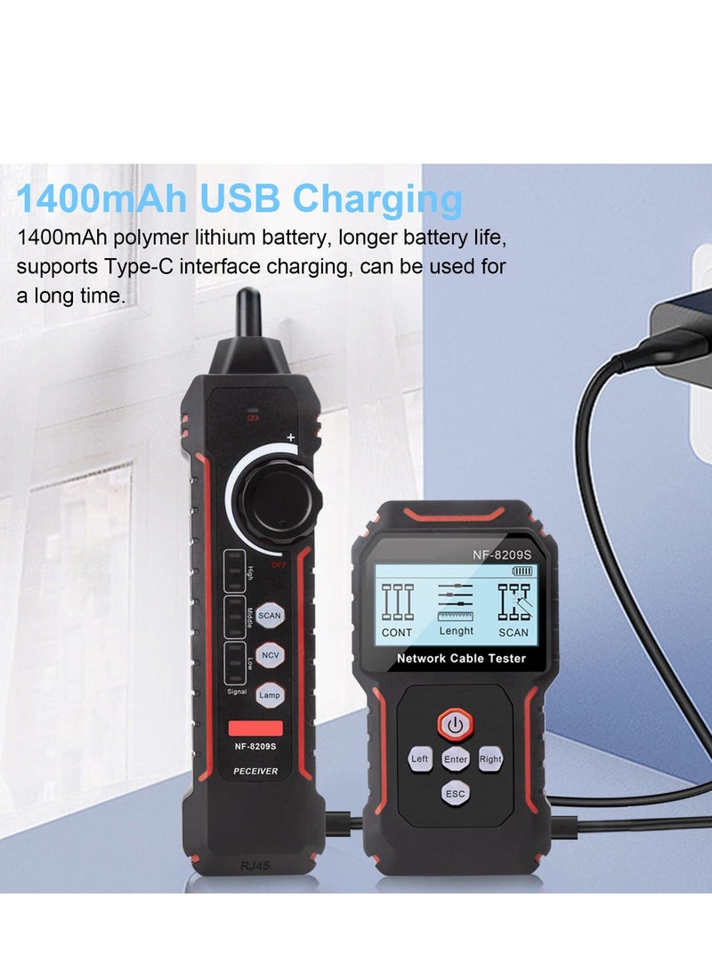 جهاز اختبار كابل الشبكة، جهاز اختبار كابل محمول مع شاشة، جهاز اختبار طول كابل متعدد الوظائف لكابلات CAT5 و CAT6 و LAN ومختبر POE (NF-8209S) - Image 4