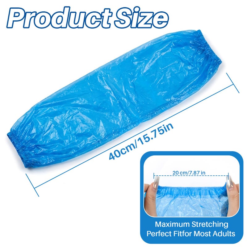 RAINFLOW Disposable Arm Sleeves Covers - 100 Pcs Plastic Sleeve Protectors for Arms Waterproof Oilproof Disposable Oversleeves Covers for Painting, Cleaning, Tattooing, Cooking Blue - Image 2