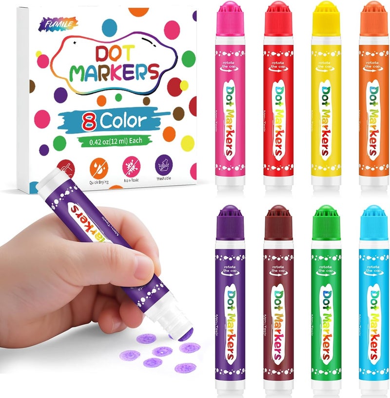 FUMILE Dot Markers for Toddlers 1-3,8 Colors Bingo Daubers for kids,Non-Toxic and Washable Bingo Dot Markers for Art and Craft.Dot Paints for kids Drawing Coloring Supplies - Image 1