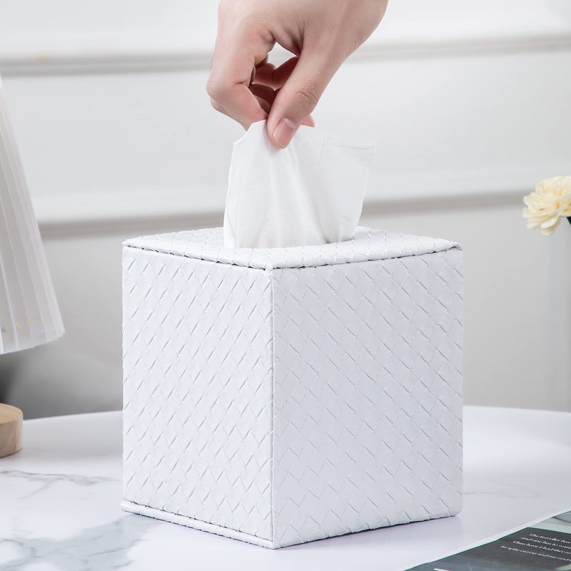 SUNYUROU White Tissue Box CoverTissue Box Cover SquareBlack Tissue Box HoldersTissue Holder for Bathroom AccessoriesBathroom Tissue Holders