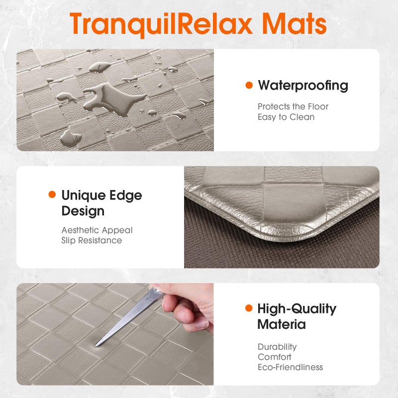 TranquilRelax Kitchen Mats, 2PCS Kitchen Rugs, Cushioned Anti Fatigue Kitchen Mats for Floor, Non-Slip Standing Sink Mat, Waterproof Kitchen Rug Set for Kitchen Floor Office,17.3"Ã—30"+17.3"Ã—47" Brown - Image 3
