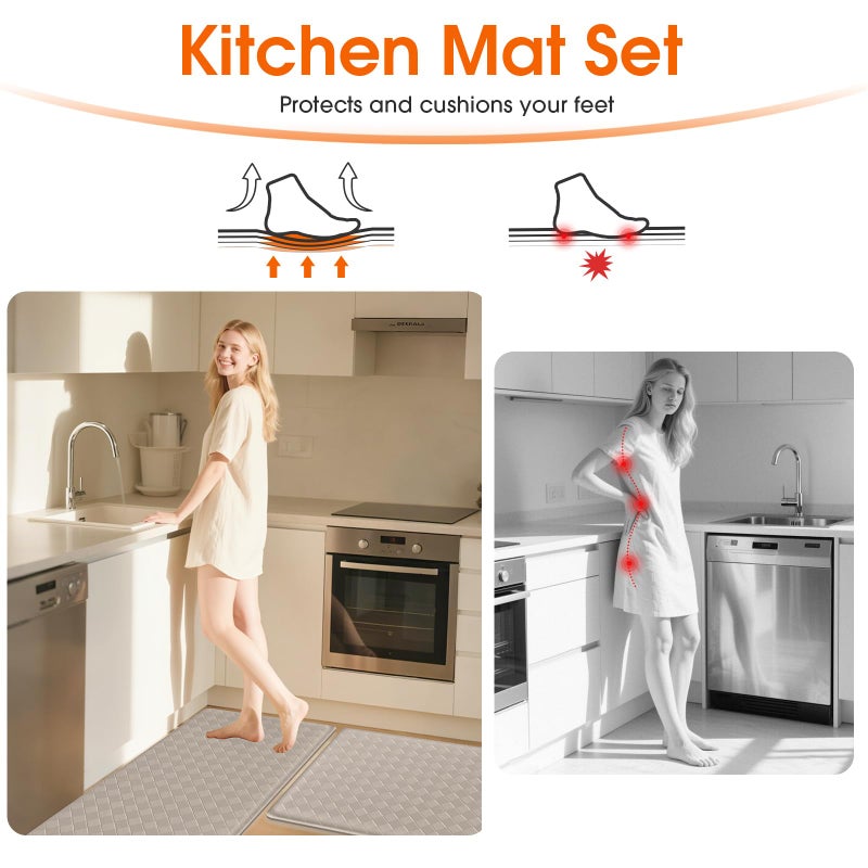 TranquilRelax Kitchen Mats, 2PCS Kitchen Rugs, Cushioned Anti Fatigue Kitchen Mats for Floor, Non-Slip Standing Sink Mat, Waterproof Kitchen Rug Set for Kitchen Floor Office,17.3"Ã—30"+17.3"Ã—47" Brown - Image 5