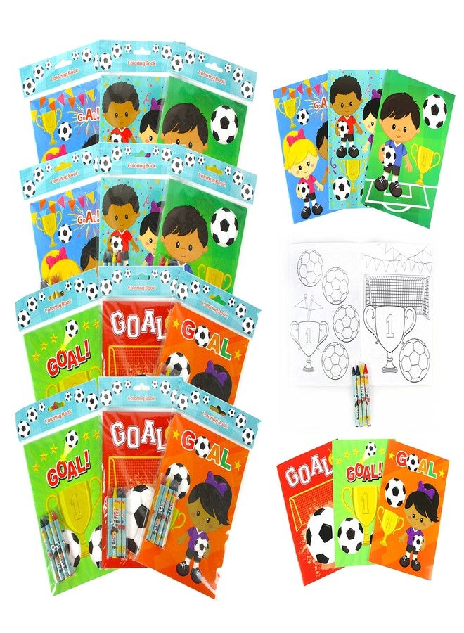 TINYMILLS Soccer Coloring Books for Kids with 12 Coloring books and 48 Crayons, Fun Team Birthday Party Favors, Goodie Bag Stuffers, Prizes, Favor Bag Filler, Team Party Prizes - Image 1