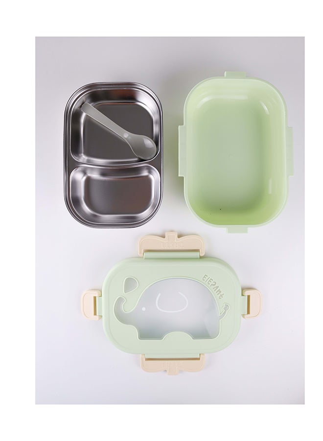 Toshionics Stainless Steel Elephant Lunch Box for Kids 1.4L – Microwave Safe, Leakproof, 2 Compartments, With Spoon, Cute Cartoon Animal Print – School, Daycare, Home, Office, Travel, BPA-Free, Lightweight, Durable, Freezer & Dishwasher Safe – 20x14x5 cm - Image 1