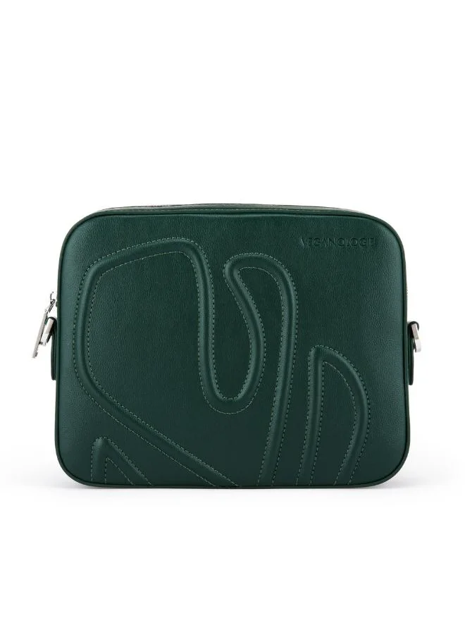 فيجانولوجي Maze Crossbody Bag in Green Made from 1.5 Bamboo Stems (with Silver Hardware)