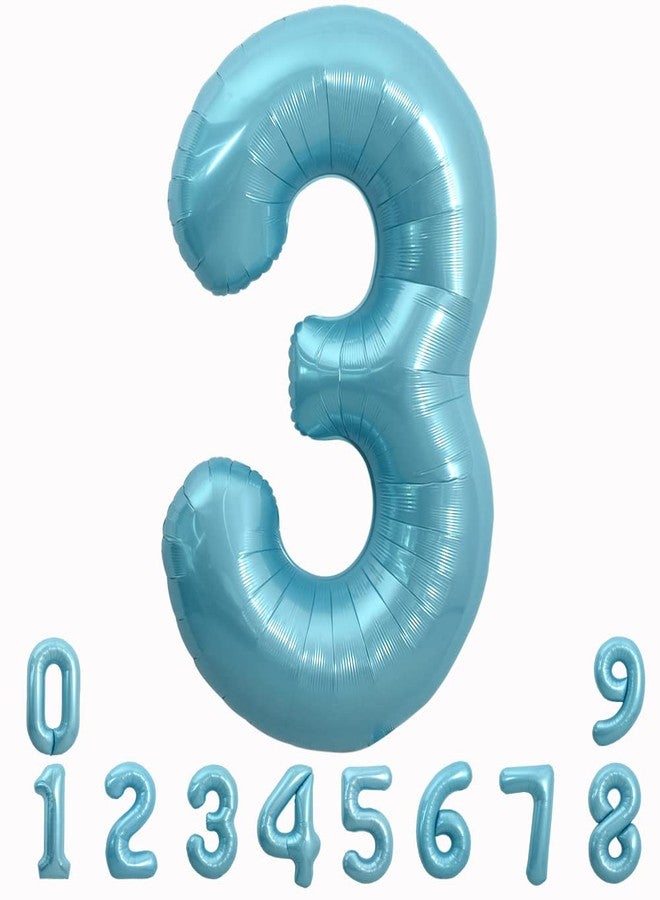 TONIFUL 40 Inch Light Blue Large Numbers 0-9, Number 3 Digital 3 Helium Balloons, Blue Foil Mylar Big Number Pastel Balloons for Birthday Party Anniversary Supplies Decorations - Image 1