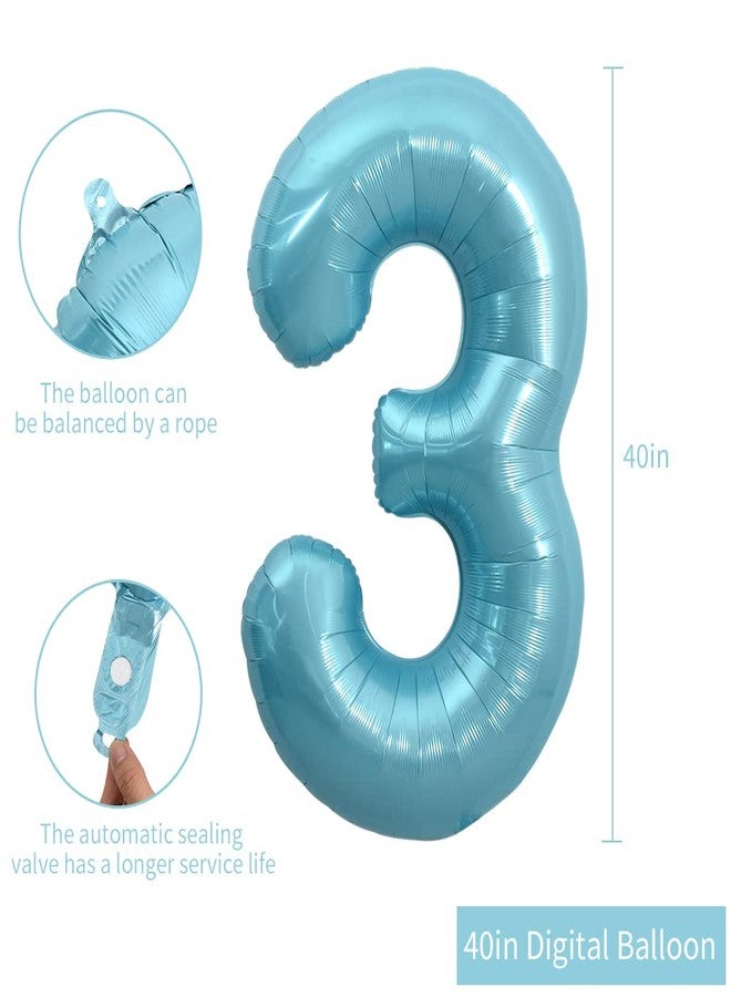 TONIFUL 40 Inch Light Blue Large Numbers 0-9, Number 3 Digital 3 Helium Balloons, Blue Foil Mylar Big Number Pastel Balloons for Birthday Party Anniversary Supplies Decorations - Image 2