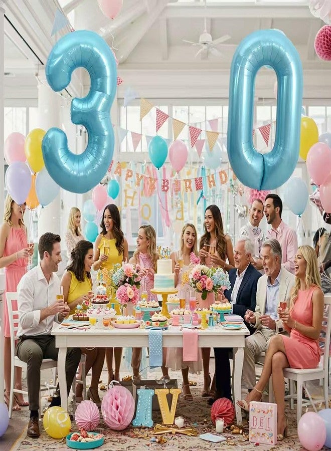 TONIFUL 40 Inch Light Blue Large Numbers 0-9, Number 3 Digital 3 Helium Balloons, Blue Foil Mylar Big Number Pastel Balloons for Birthday Party Anniversary Supplies Decorations - Image 4