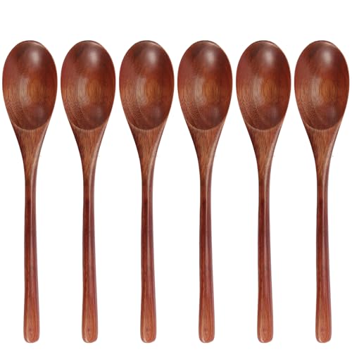 ADLORYEA Wooden Spoons, 6 Pieces 9 Inch Wood Soup Spoons for Eating Mixing Stirring, Long Handle Spoon with Japanese Style Kitchen Utensil, ADLORYEA Eco Friendly Table Spoon (Nanmu, 9 Inch) - Image 1