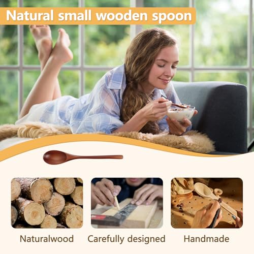 ADLORYEA Wooden Spoons, 6 Pieces 9 Inch Wood Soup Spoons for Eating Mixing Stirring, Long Handle Spoon with Japanese Style Kitchen Utensil, ADLORYEA Eco Friendly Table Spoon (Nanmu, 9 Inch) - Image 4