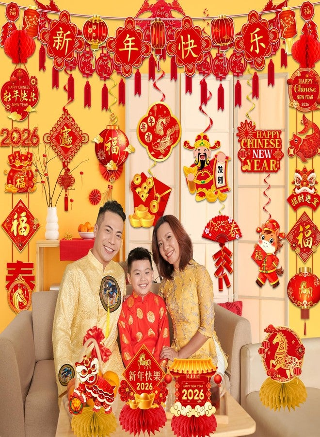 YTGUVBK Chinese New Year Decorations 2026, Lunar New Year Decor Kit include Red New Year Banner,Honeycomb,Spring Festival Hanging Swirls,2026 Wall Hanging Banner,Chinese Knot Tassel for Horse Year Decor - Image 2