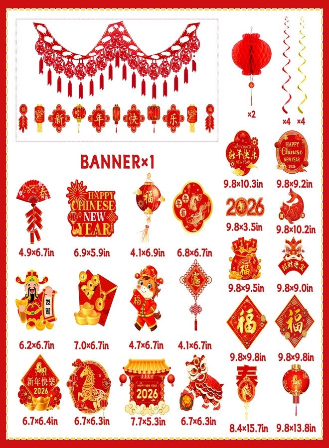 YTGUVBK Chinese New Year Decorations 2026, Lunar New Year Decor Kit include Red New Year Banner,Honeycomb,Spring Festival Hanging Swirls,2026 Wall Hanging Banner,Chinese Knot Tassel for Horse Year Decor - Image 5